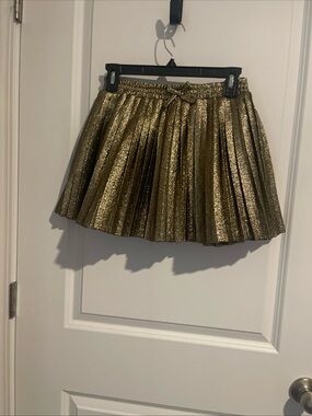 Metallic Gold Pleated Mini Skirt Girls L